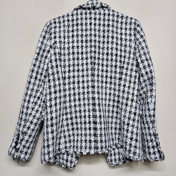 White House Black Market Tweed Fringe Blazer Jacket Women's 10 Black White - Picture 7 of 7